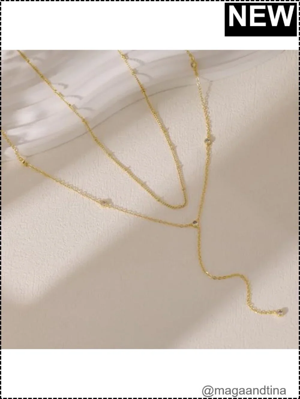 14k Gold Plated Dainty Lariat Necklace Layered Rope Chain Trendy